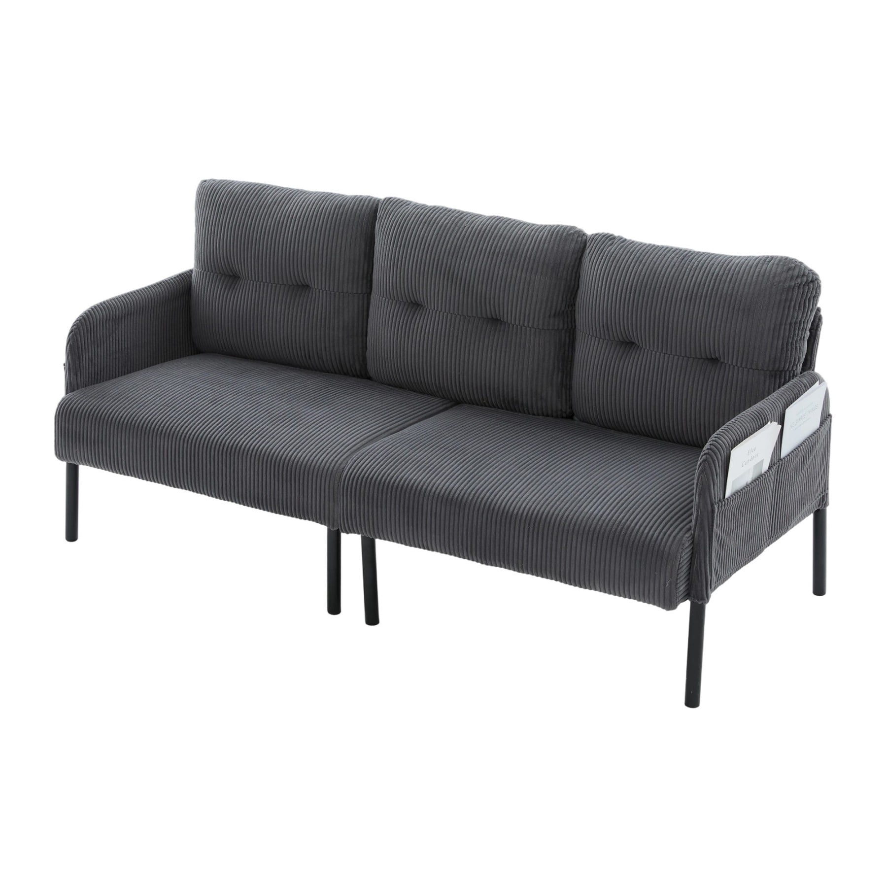 Oversized Loveseat Sofa, Modern Corduroy Upholstered Couch with Side Pockets & Metal Legs for Living Room Bedroom, Carbon Gray