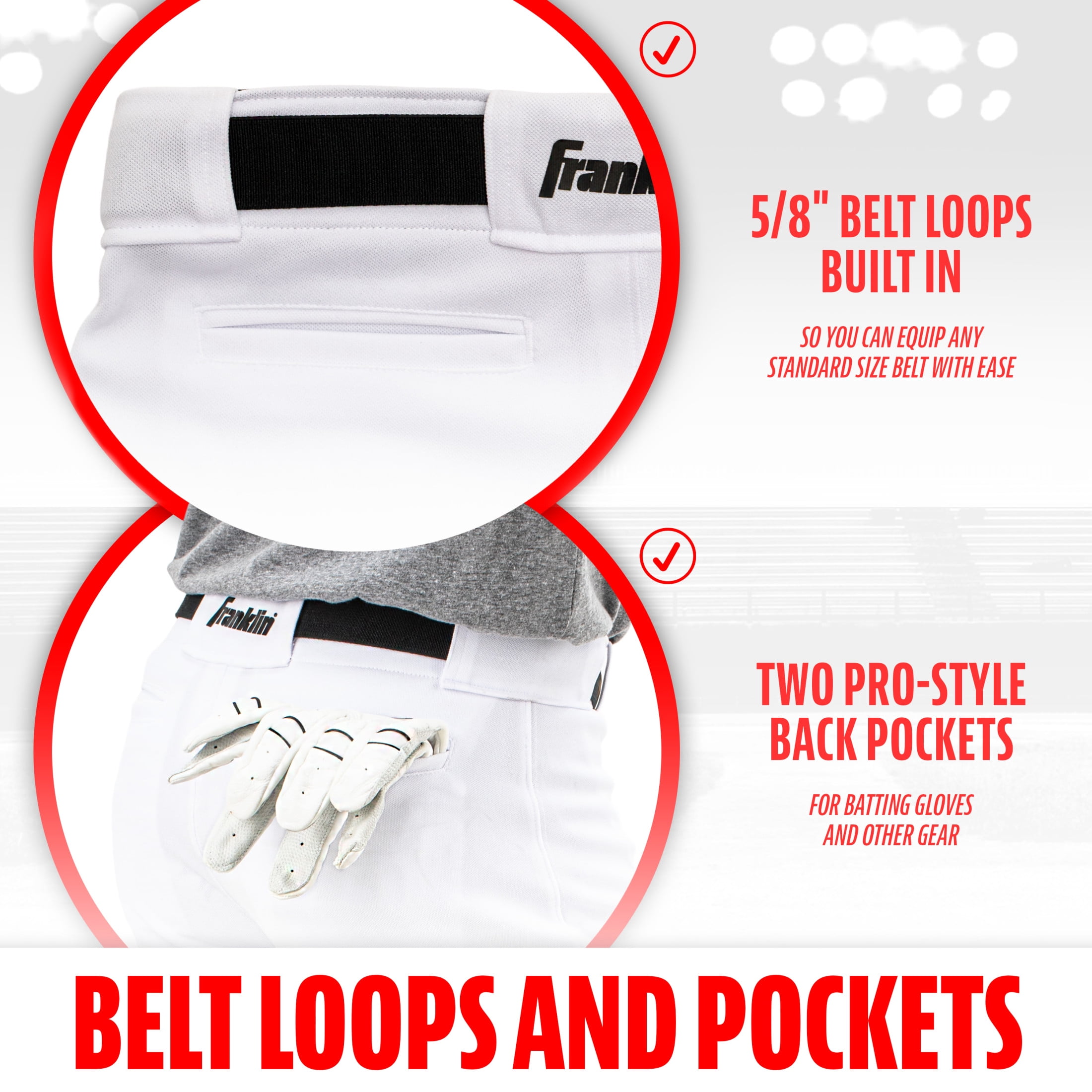 Franklin Sports Youth Knicker Style Baseball + Softball Pants, White, Youth X-Large