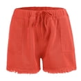 thumbnail image 5 of FINALGANG Womens Chambray Ruffle Hem Shorts With Drawstring Elastic Waist Patch Pockets For Summer Beach Vacations Casual Daily Wear Red L, 5 of 6