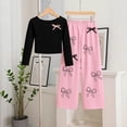 thumbnail image 5 of Two Piece Sets for Girls Long Sleeve Bow Print T Shirt Top and Wide Leg Pants Set Girl Spring Clothes Cute Clothes for Girls 5-6 Years, 5 of 7
