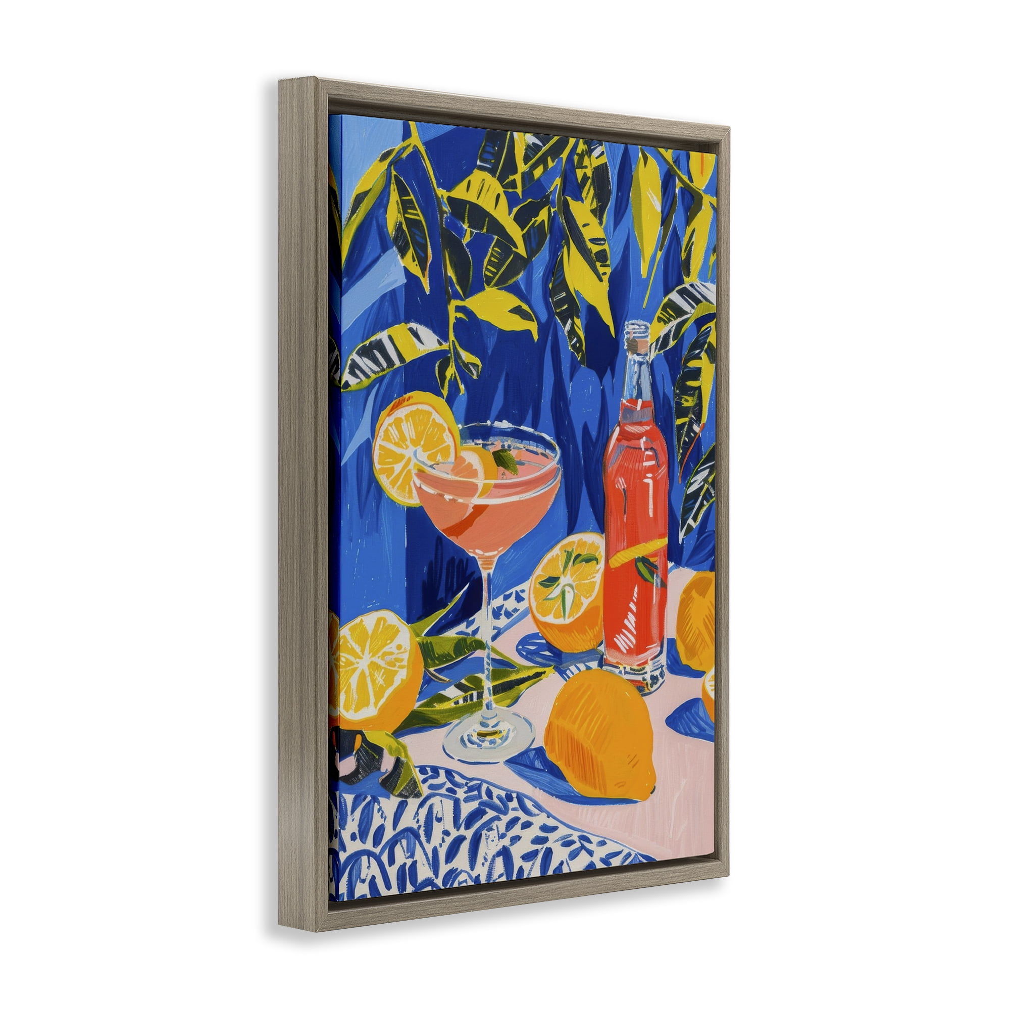 Stupell Industries Citrus Cocktail Still Life Food & Beverage Painting Brown Floater Framed Canvas Art Print Wall Art, 17 x 25