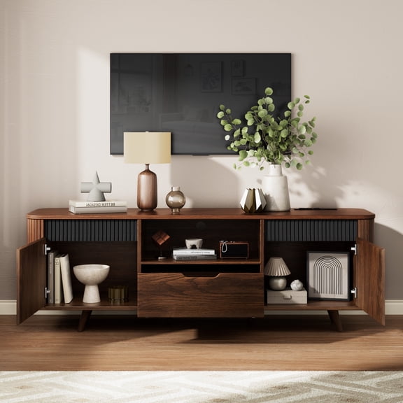 Tydimor TV Cabinet Stands for TVs up to 65", Entertainment Center with Storage Shelf & Outlet, Media Console Table with Drawers for Living Room