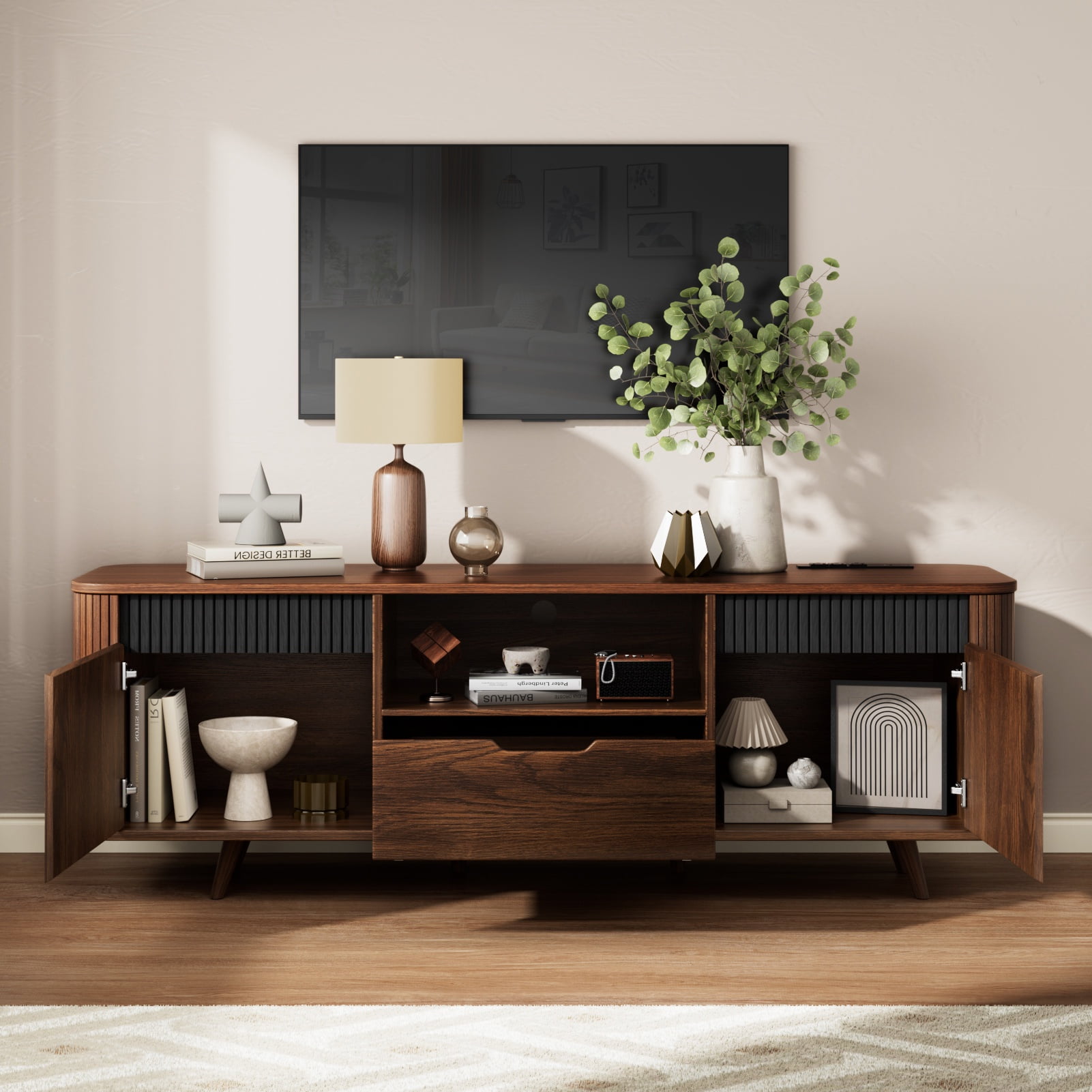 Tydimor TV Cabinet Stands for TVs up to 65", Entertainment Center with Storage Shelf & Outlet, Media Console Table with Drawers for Living Room