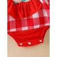 thumbnail image 6 of aturustex Toddler Baby Girls 2Pcs Plaid Rompers Outfits 0 3M 6M 9M 12M 18M Infant Newborn Ruffle Short Sleeve Bodysuits Bear Patch Fake Two-Piece Rompl Daily Summer Clothes for Holiday Party, 6 of 7