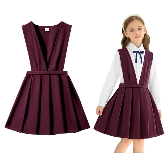 Girls Uniform Dress V-neck Jumper Dress Sleeveless Red Dress Girls' Fashion 2-3 Years