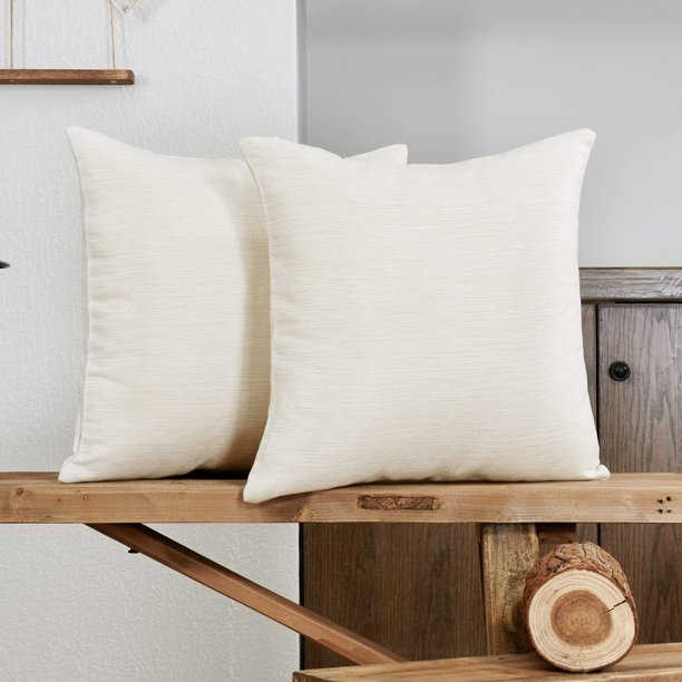 Deconovo Linen Look Throw Pillow Covers for Sofa Couch Invisible Zipper Navy Blue No Pillow Insert Set of 2, White, 18x18 Inch