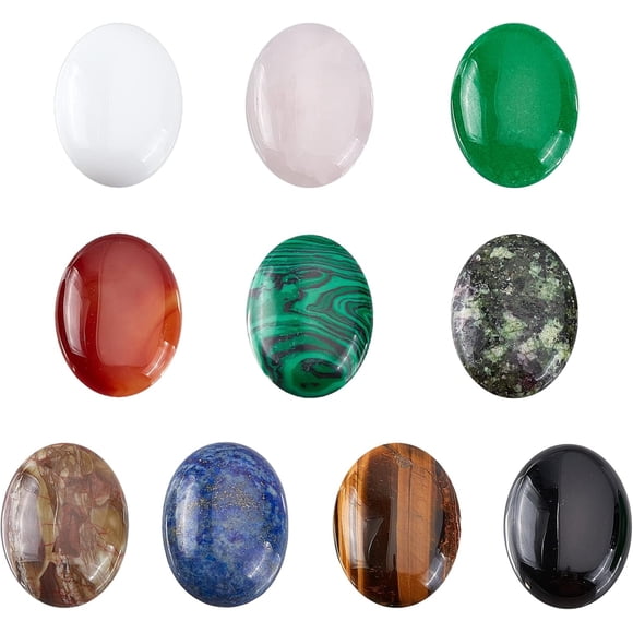 10 Styles Cabochons Ovales en Pierre Précieuse Naturelle 30x22 mm à Dos Plat Perles en Pierre Précieuse Teintes Pierre de Quartz de Guérison pour Fabrication de Bijoux et d'Artisanat