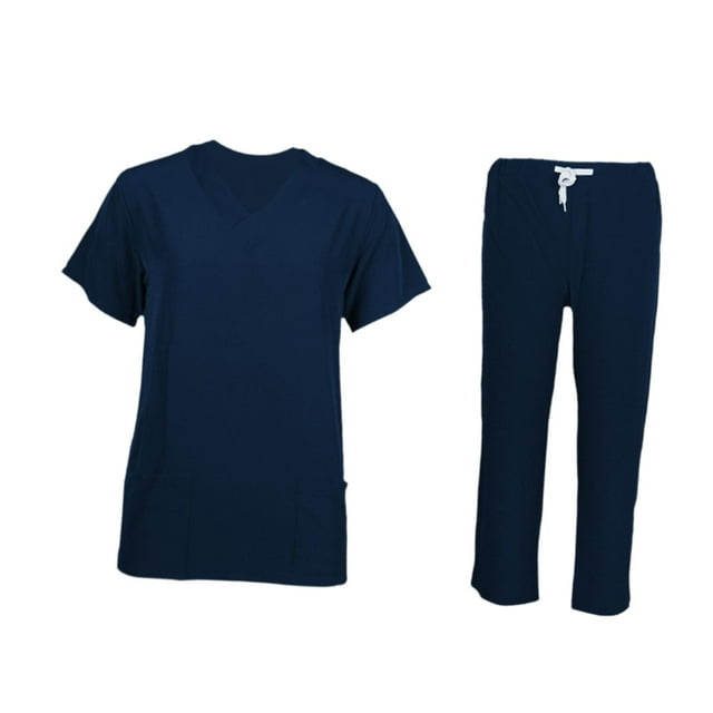 Conjunto de uniforme exfoliante Jinwen para mujer, Ropa de trabajo de enfermera, salón de belleza SPA Azul oscuro S