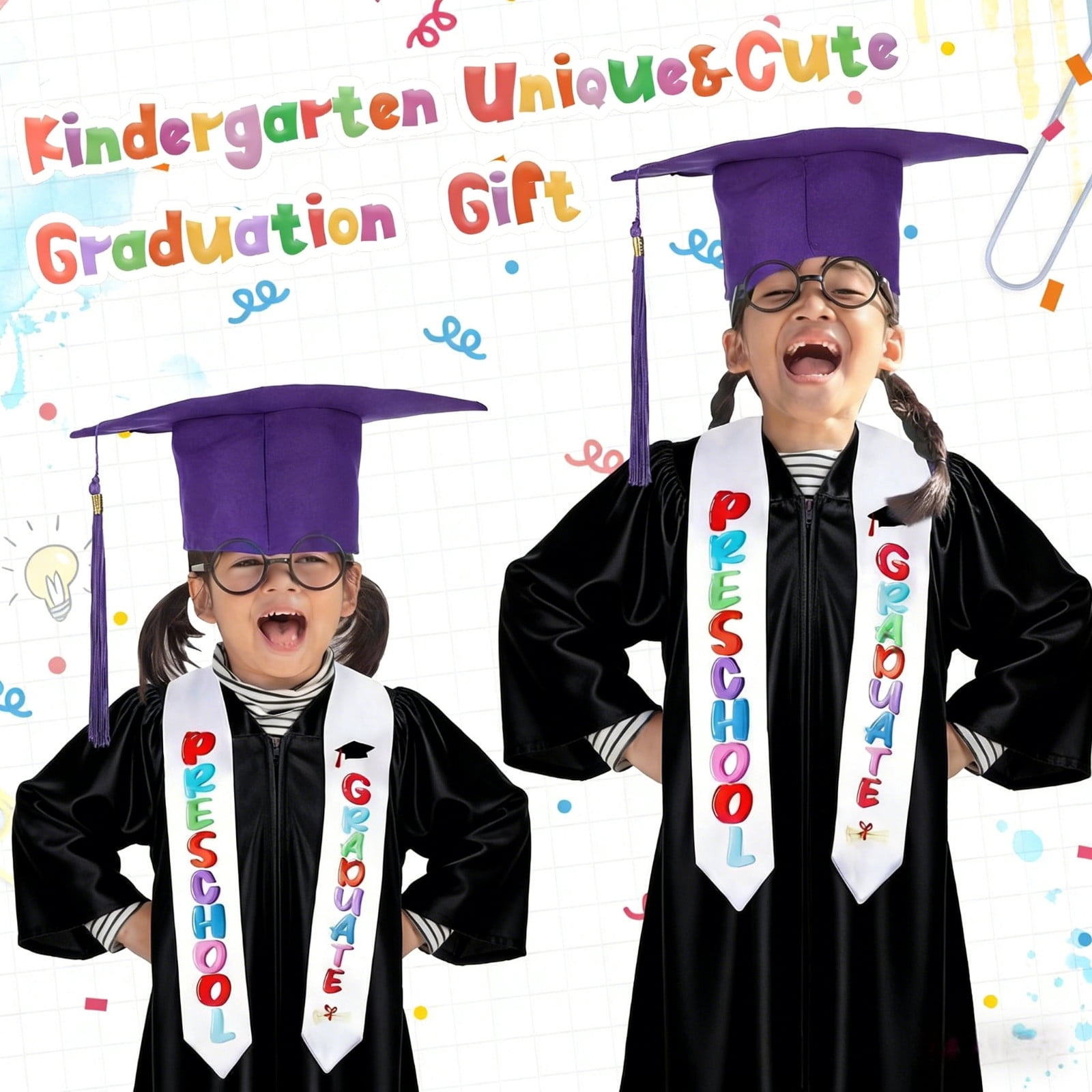 LJMsdf Satin Graduation Attire Set, 2026 Tassel Cap & Stole with Certificate, 5 Sizes for Milestone Celebrations & Commemorative Events