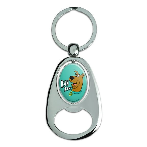 Scooby-Doo Ruh Roh Keychain Chrome Metal Spinning Oval Bottle Opener