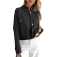 thumbnail image 3 of Cardigan for Women Trendy Button Up Sweater Jackets Mock Neck Long Sleeve Loose Fit Chunky Knit Outwear Coats Black L, 3 of 8