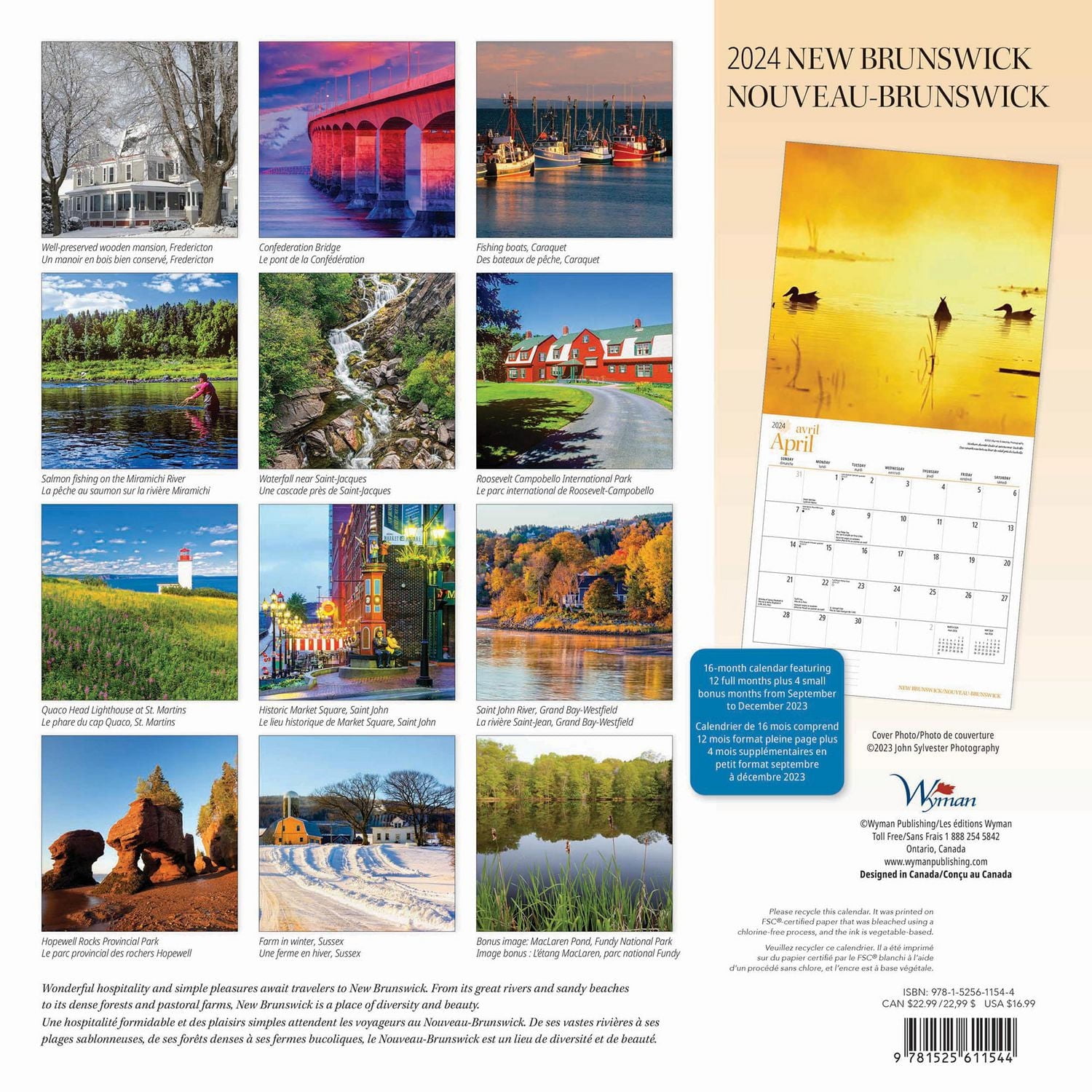 Wyman Publishing Nouveau-Brunswick 2024 30.48x60.96 CM Mur Carré Calendrier, 9781525611544