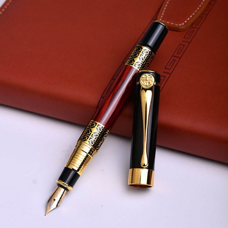 Scriveiner Luxury Fountain Pen - Stunning Gold Pen, 24K Gold Finish,  Schmidt 18K Gilded Nib (Medium), Converter, Best Pen Gift Set for Men &  Women