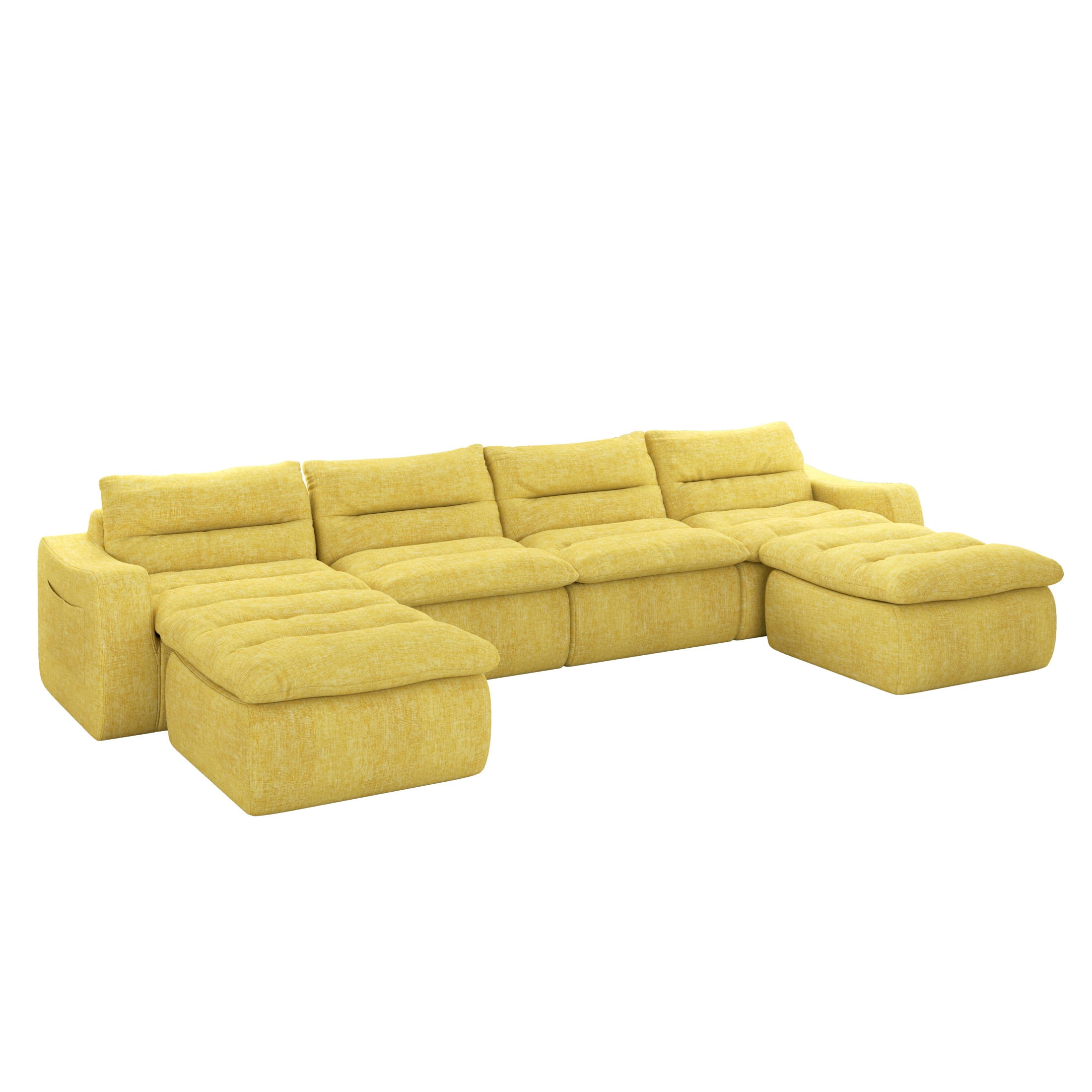 Aukfa 150" U-Shape Sectional Sofa with Ottoman, 6-Seater Chenille Modular Couch, Free Combination & Side Pockets, Yellow