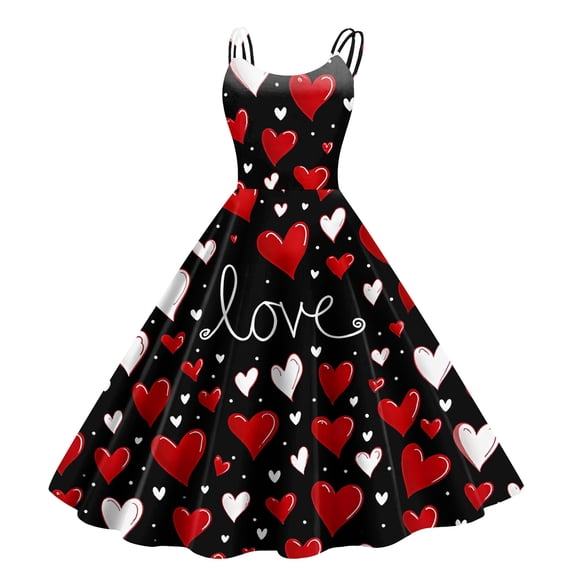 LWavelet 2026 Valentine's Wrap Maxi Heart Dress, Women's Romantic Rose Print Sleeveless Flowy A Line Casual Sundresses Red 2XL