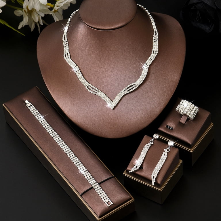 AEXTO Elegant Silver Full Rhinestone Jewelry Set for Women  display picture 3