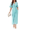 thumbnail image 2 of Solid Color V-Neck Casual Wide Leg Jumpsuit With Bownot, 2 of 5