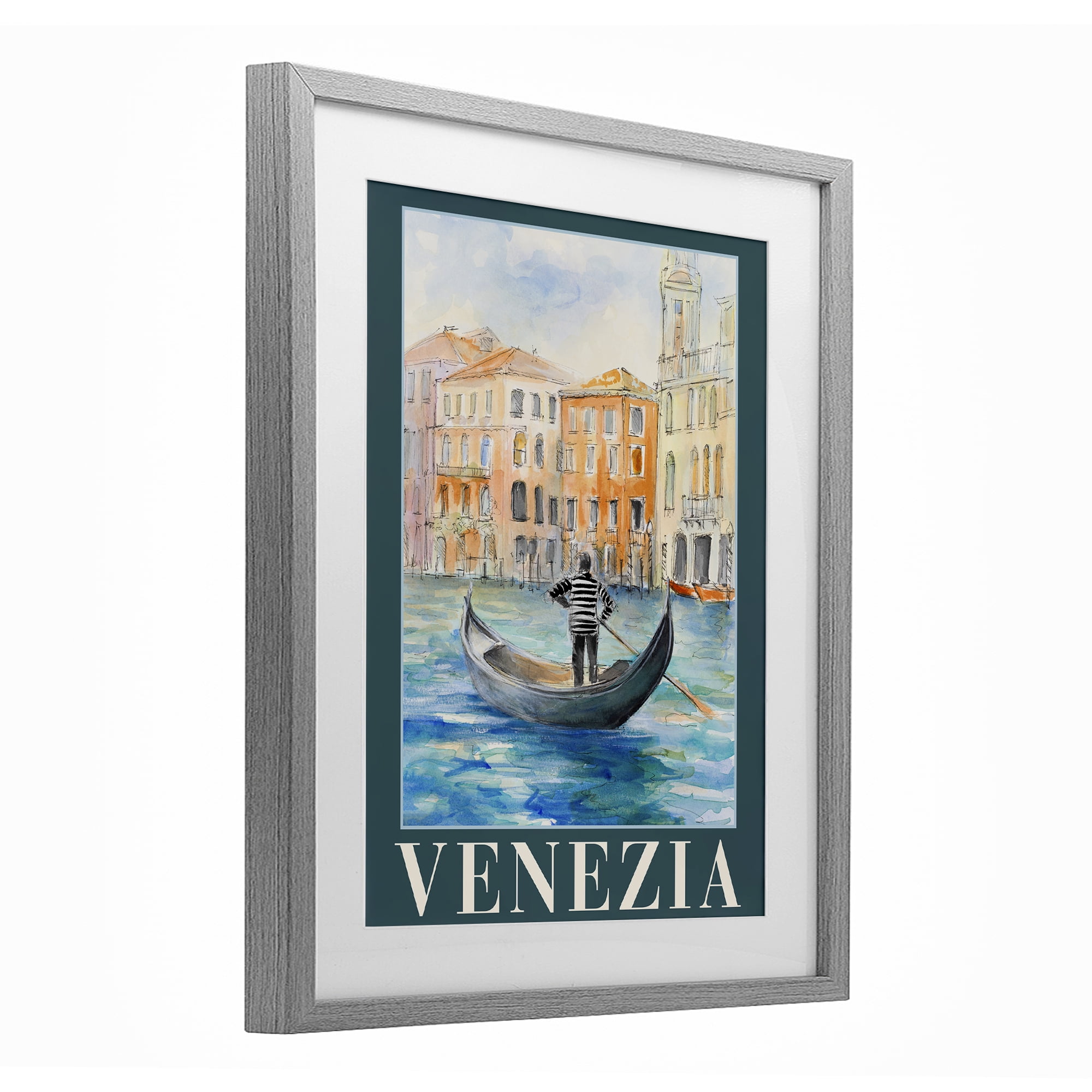 Stupell Industries Venezia Gondola View Gray Framed Print Under Glass, design by Lanie Loreth