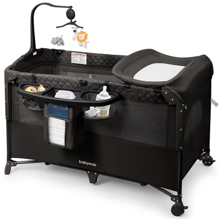 Babyeap 5-in-1 Baby Bassinet with Playard Mode & Changing Table,Bedside Sleeper for Newborns and Infants,Black