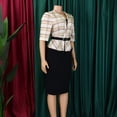 thumbnail image 5 of AURA Plus Women Elegant High Waist Pencil Dress V Neck Printed Midi Bodycon Office Work Dress with Belt, 5 of 8