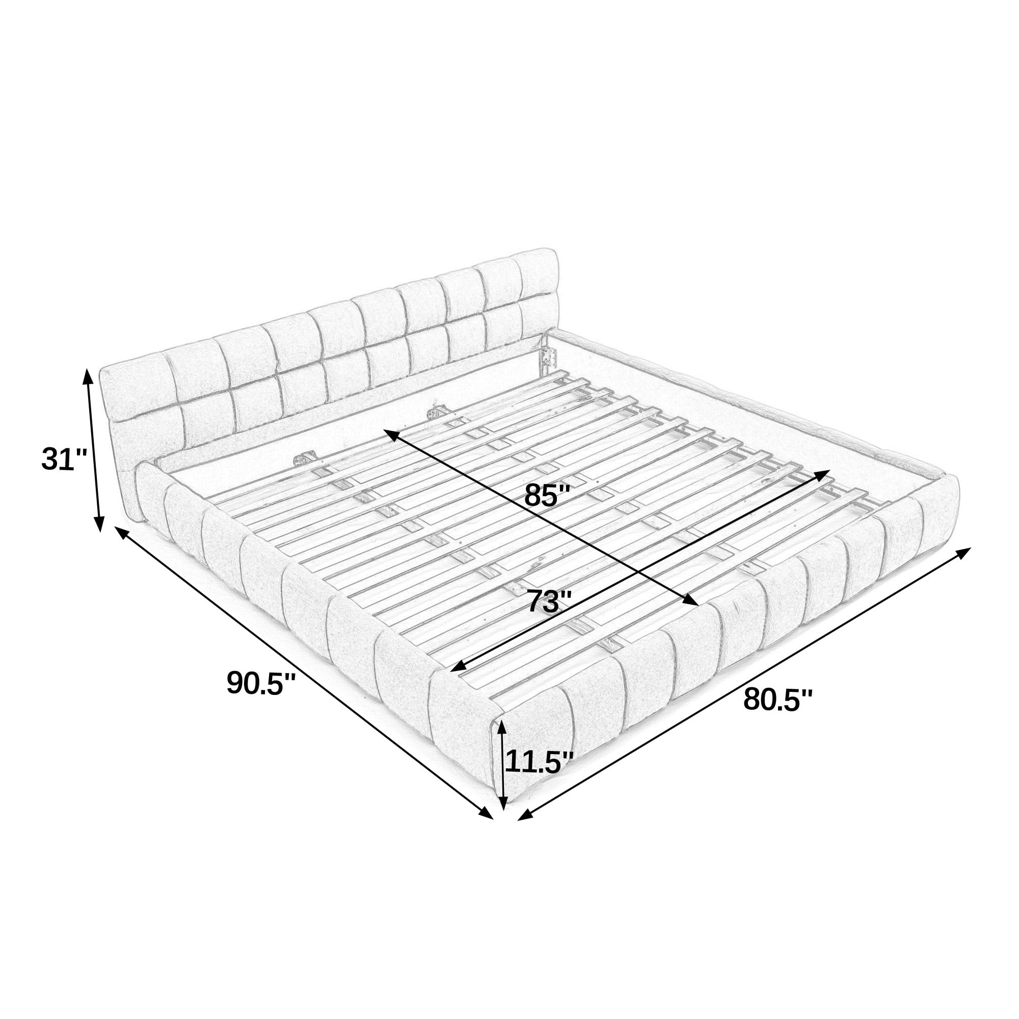 California King Upholstered Bed Frame with Thick Chenille Fabric, Grounded Platform Bed with Headboard, Solid Frame, No Box Spring Needed, Modern Bedroom, Dark Gray
