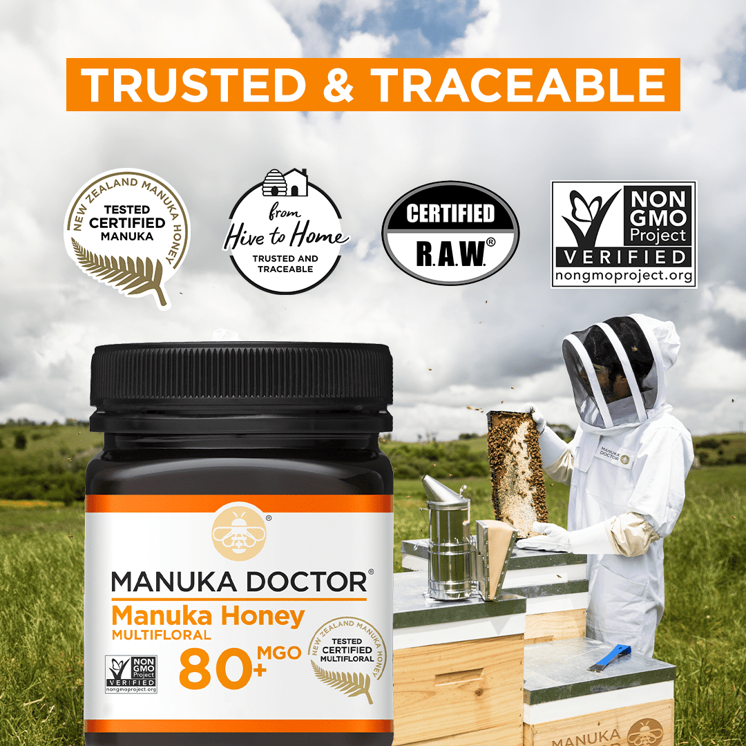 Manuka Doctor Manuka Honey, MGO 80+ Multifloral, 100% Pure New Zealand Honey, RAW, Non-GMO, 8.75oz