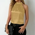 thumbnail image 2 of YUGYXL Womens Satin Silk Tank Top Sleeveless Mock Neck Keyhole Back Halter Shirt Dressy Casual Soft Comfy Plain Blouses Yellow S, 2 of 8
