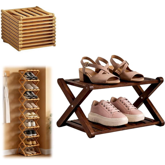 9 Tier Bamboo Shoe Rack, Heavy Duty Foldable Shelf Needing, Multifunctional Slim Storage for Entryway, Corner, Bedroom, Hallway
