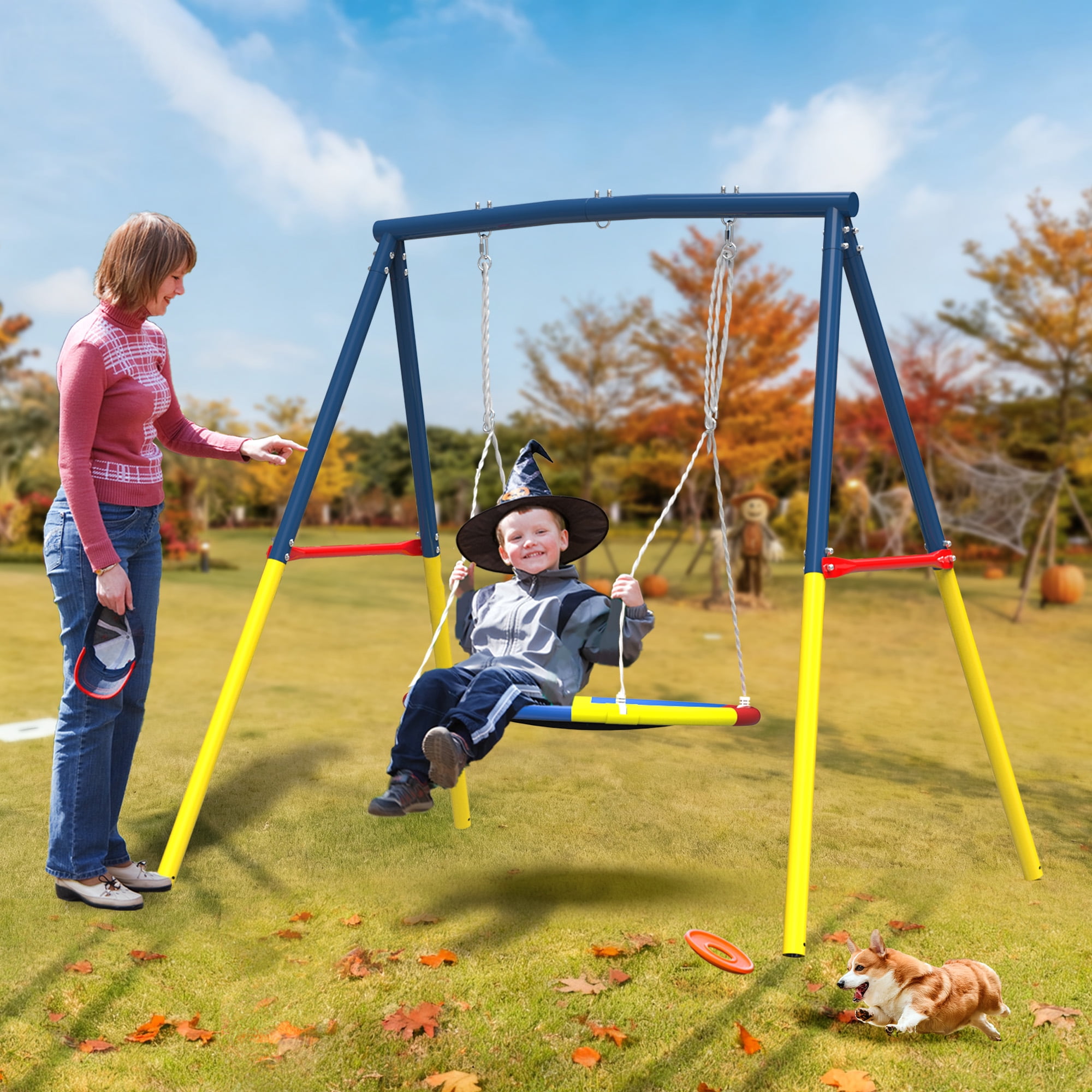 ZenSports Outdoor Kids Swing Set, 2 Seats, 1 Glider, Heavy