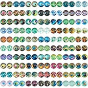 140pcs Peacock Feathers Glass Cabochons 70 Styles 12mm Round Mosaic Tiles Half Round Mosaic Printed Glass Dome Cabochons Flat Back Tiles for Photo Cameo Pendant Jewelry Making