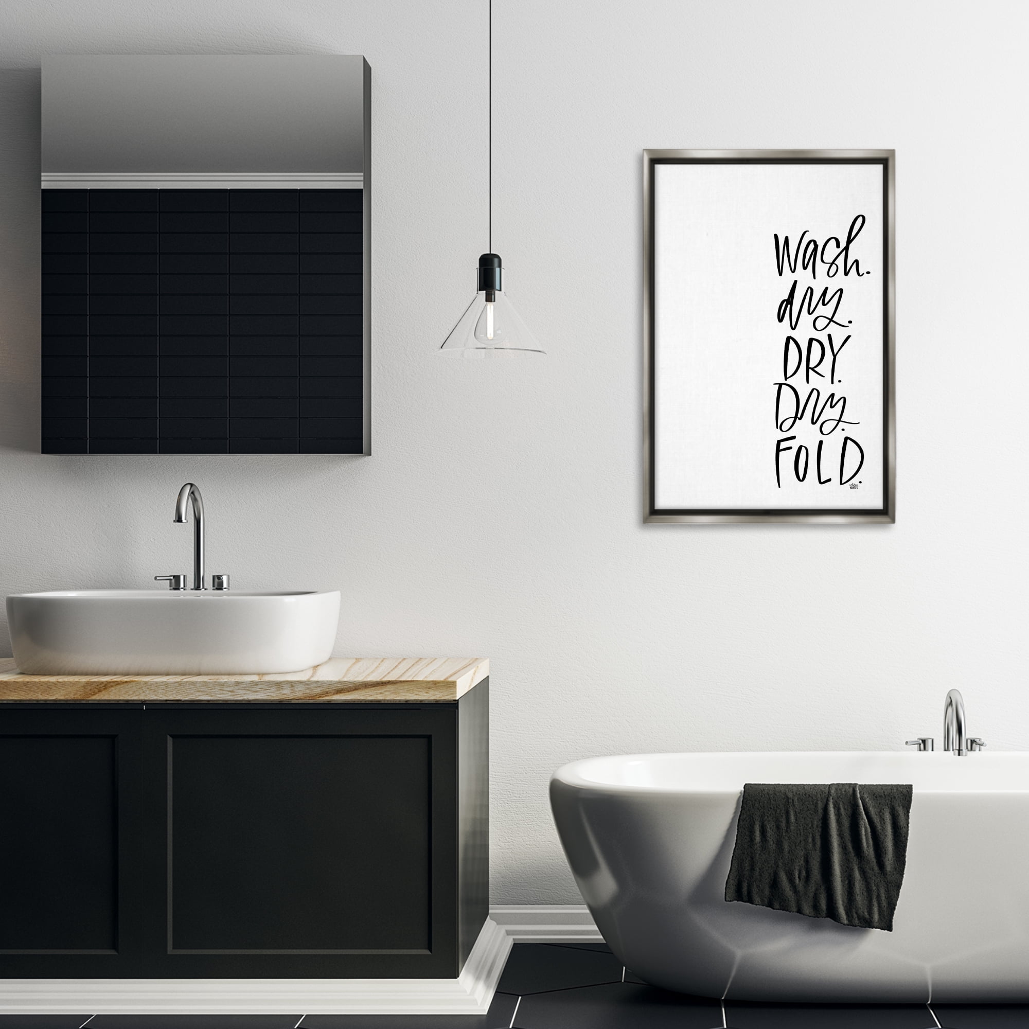 Stupell Industries Wash Dry Fold Phrase Typography Painting Gray Floater Framed Art Print Wall Art, 21 x 31