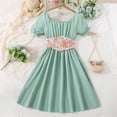 thumbnail image 2 of Mercatoo Toddler Girl Summer Dress Puff Sleeved Solid Color Dress Floral Belt Suit Tulle Long Bridesmaid Dress Toddler, 2 of 7