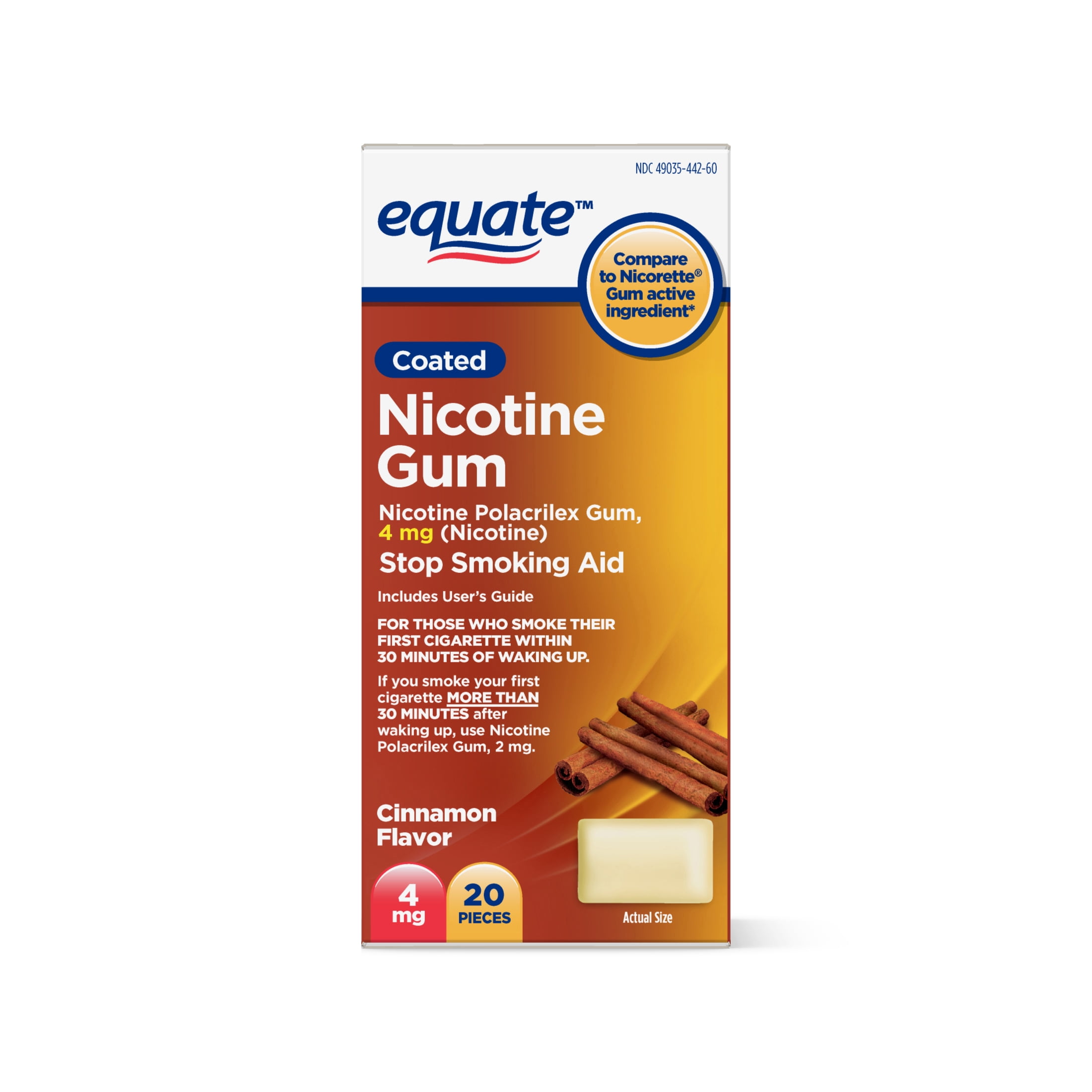 Equate Coated Nicotine Polacrilex Gum, 4 mg (nicotine), Cinnamon Flavor