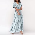 thumbnail image 5 of Womens Floral Maxi Dress Casual V Neck Short Sleeve Flowy Beach Wedding Guest Long Dresses, 5 of 8