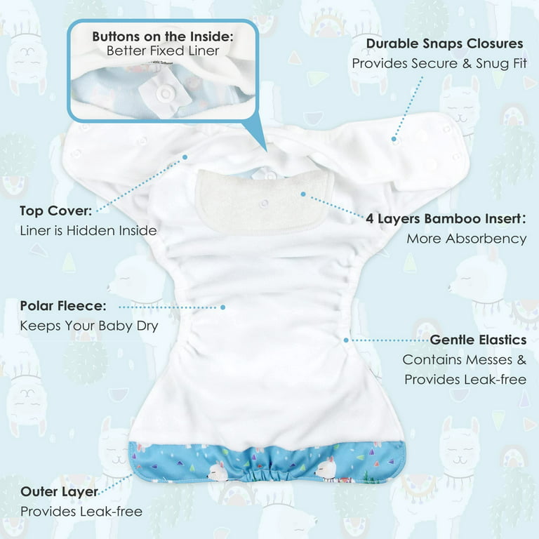 Wegreeco Washable Reusable Baby Cloth Pocket Diapers 5 Pack + 5 Bamboo  Inserts (Fresh Animal) 