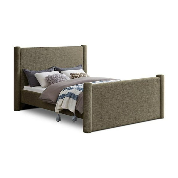 Meridian Furniture Elias Olive Green Boucle Fabric King Bed