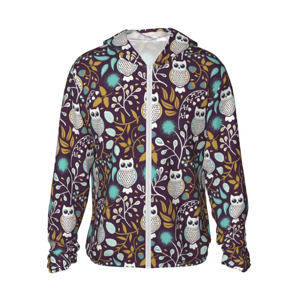Fotbe Forest Cute Owl Chaqueta con Protección Solar UPF 50+ para Hombre y Mujer, Camisa con Capucha y Bolsillos-3X-Large