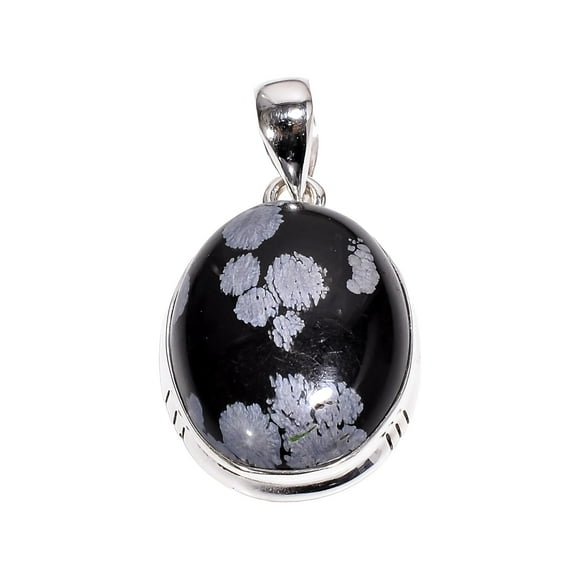 Natural Black Snowflake Obsidian Stone 925 Sterling Silver Pendant for Women
