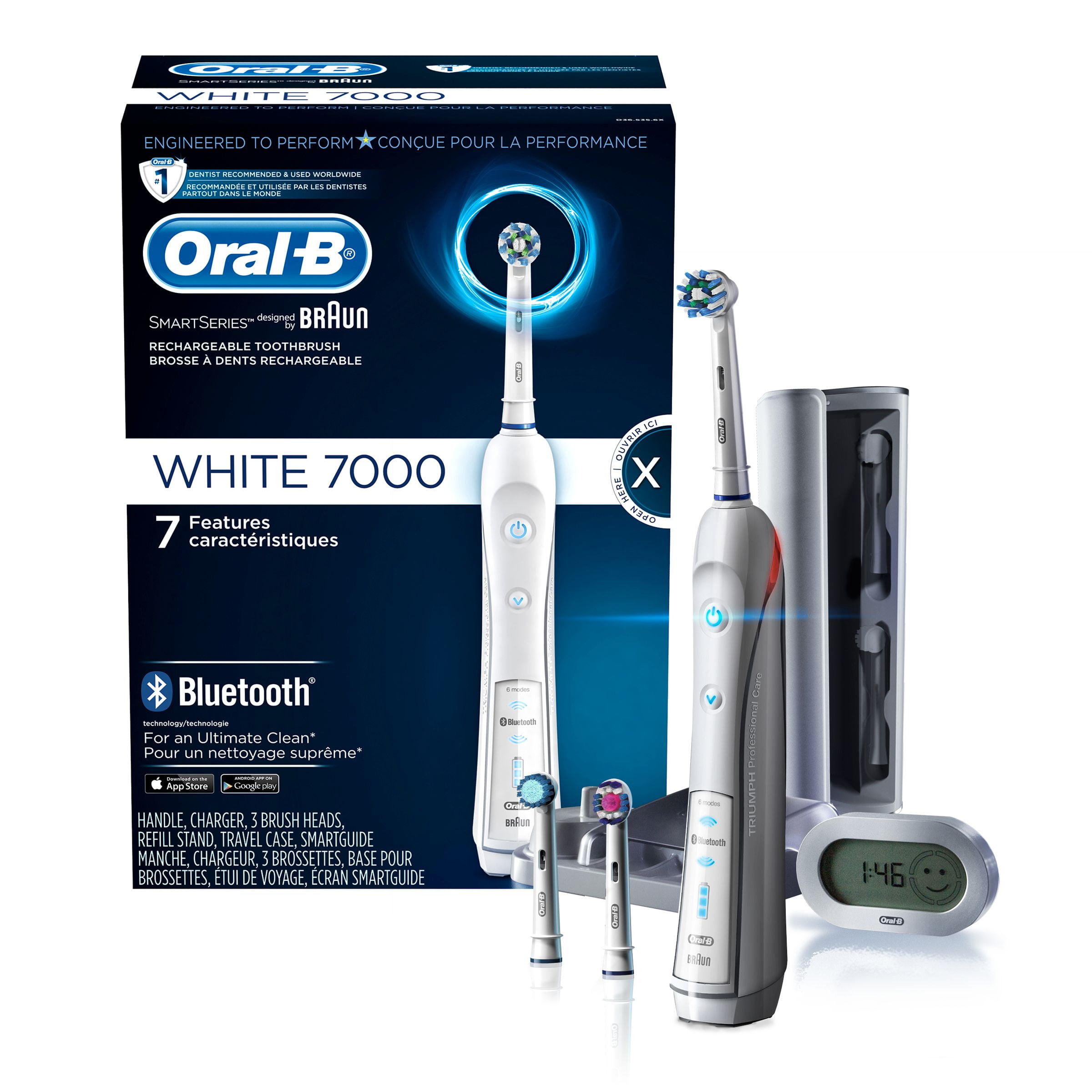 Watt Wolk Stevig Oral-B White 7000 SmartSeries Rechargeable Power Toothbrush with 3  Replacement Brush Heads - Walmart.com