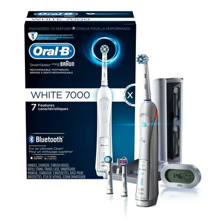 Oral-B White 7000 SmartSeries Rechargeable Power Toothbrush with 3 Replacement Brush Heads