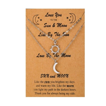 DESIGNICE 2026 New 2Pcs Charm Moon Sun Matching Necklace Couple Necklace Pendant Link Chain Necklace Bff Necklace for Women Men Family Jewelry Gifts