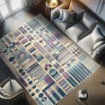 thumbnail image 4 of Ambesonne Mid Century Geometric Decorative Rug Carpet, Squares Vibe, 2' 5" x 5', Violet Champagne Blue, 4 of 5