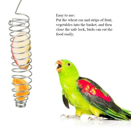 Basket Bird Zerone Stainless Steel Parrot Birds Food Basket Toys Wheat Ear Fruit Vegetables Feeder , Birds Food Basket, Wheat Ear Feeder ()