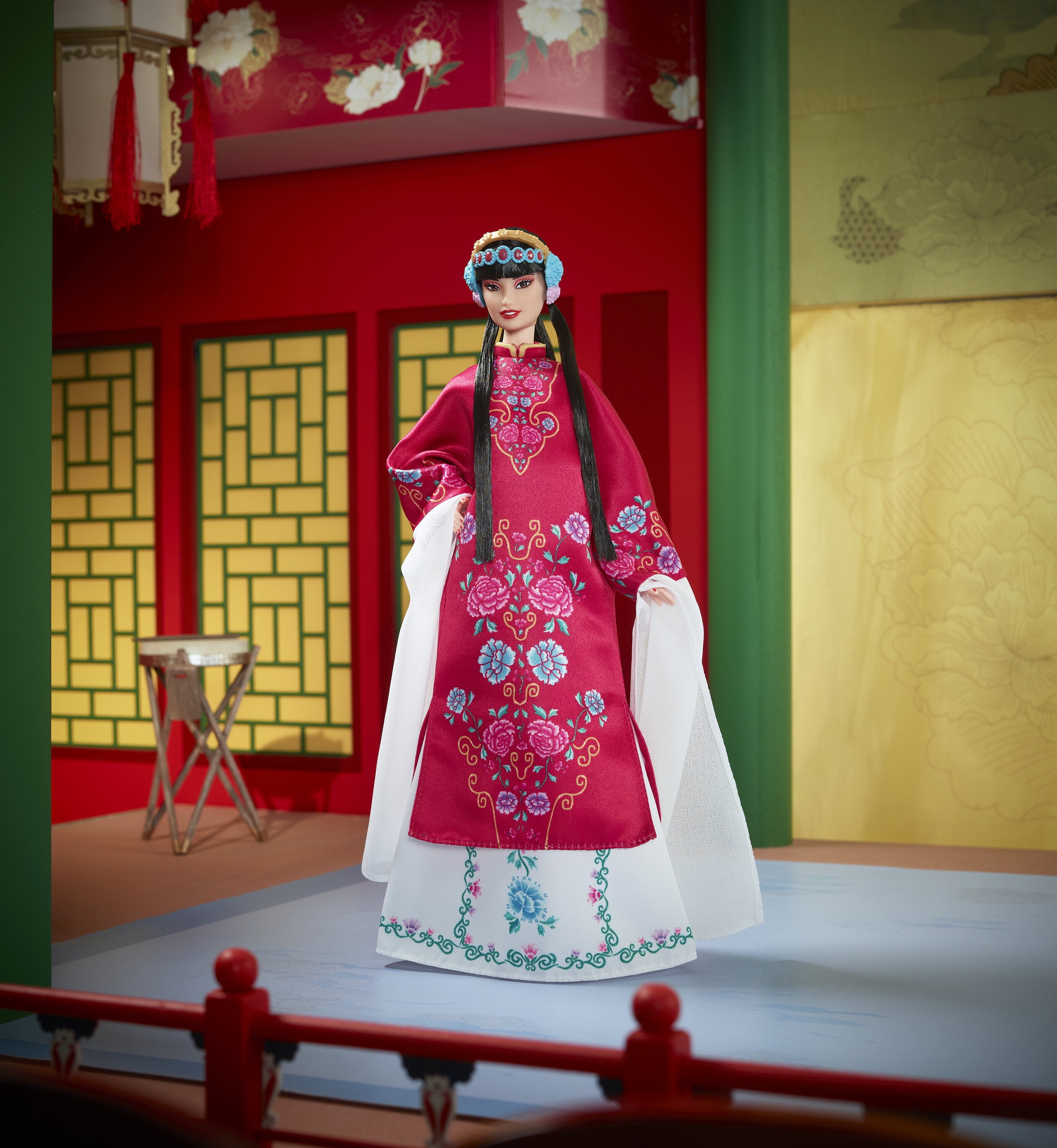 Barbie Signature Lunar New Year Collectible Doll in Red Floral Robe Inspired by Peking Opera