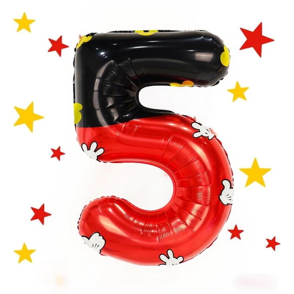 Fiesta de 5 cumpleaños con temática de ratón con dibujos animados con forma de globo numérico