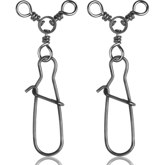 3 Way Snap Swivels Fishing Tackle, 25pcs High Strength T-Turn Fishing Swivels with Snaps Saltwater Fishing Lure Connectors for Trolling Catfish Rig