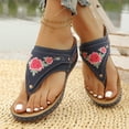 thumbnail image 2 of Rokment Women's Orthopedic Wedges Flip Flops Boho Beach Summer Flower Embroidered Leather Wide Width Arch Support Walking Slip on Sandals Comfortable Dress Thongs Slides Shoes Blue Size 7, 2 of 5