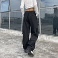 thumbnail image 4 of Jeans for Women Baggy Wide Leg Cargo Pants High Waist Y2k With Chain Casual Loose Straight Drawstring Boyfriend, 4 of 5