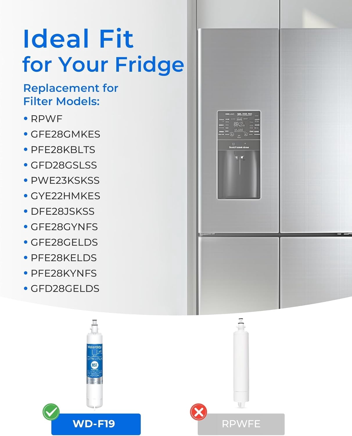 Waterdrop RPWF Refrigerator Water Filter (NOT RPWFE), Replacement for GE® RPWF, WD-F19, DWF-36, R-3600, MPF15350, OPFG3-RF300, WF277, RWF1063, RWF3600A, WSG-4, 6 Pack