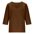 thumbnail image 6 of Gauze Tops Womens Summer Casual Linen Cotton Tunic Blouse 3/4 Sleeve Flowy V Neck Peasant Shirts Beach Tropical Vacation Tees Coffee L, 6 of 8